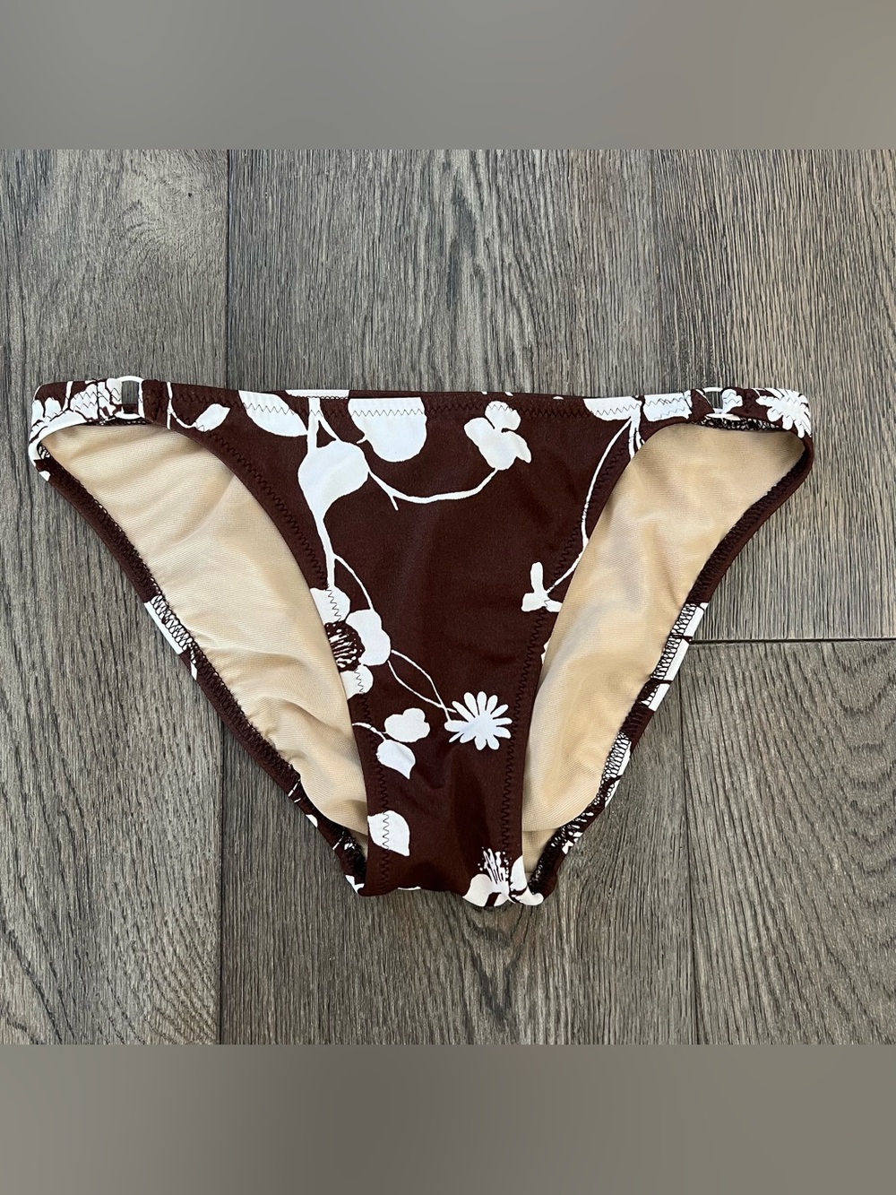J CREW Vintage Floral Swim Bikini Bottoms Brown White Size S